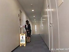 Japanese cunt wants to piss, but doesn`t know where. That babe asks a worker, but he doesn`t aid her and she pisses outside the building. This chab follows her and watches her. Then, he becomes so slutty and starts to play with her moist pussy, recording it at the same time. They go to hide from others when she sucks his cock.